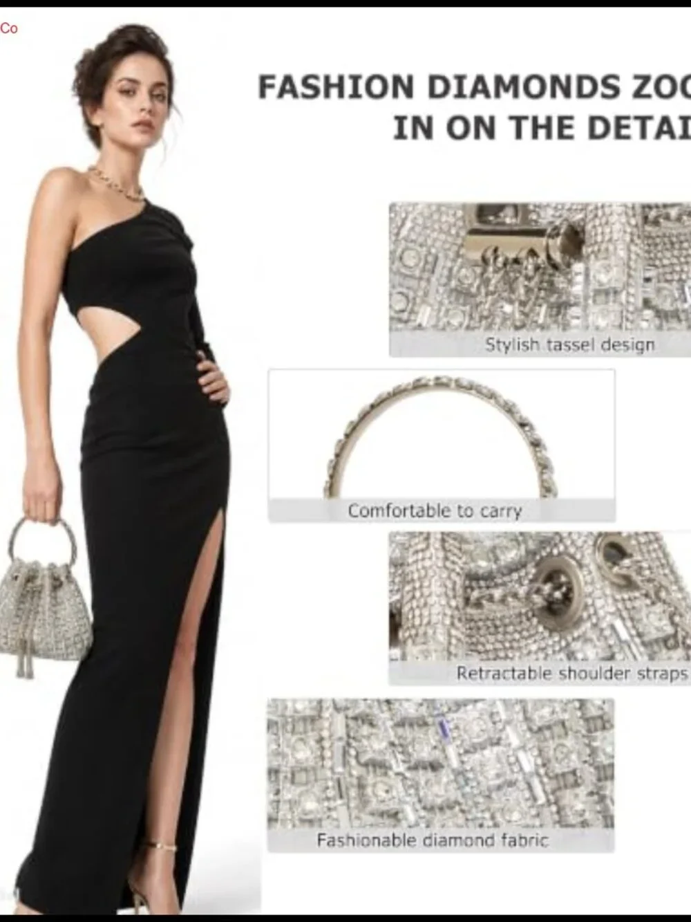 Rhinestone Evening Clutch Purse Detachable Chain Party Bag